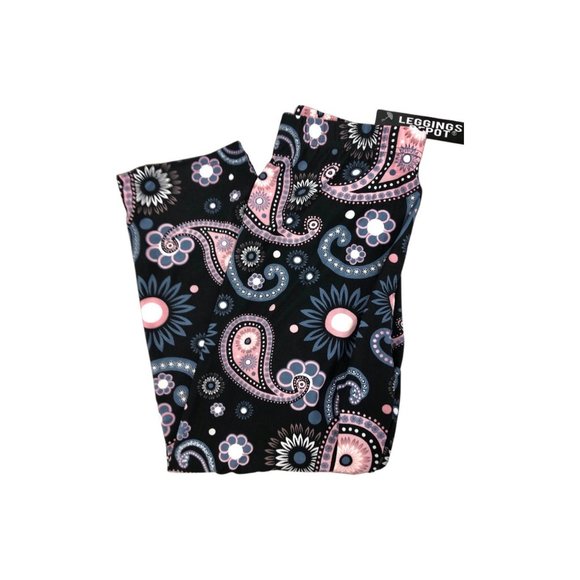 Leggings Depot Capris One Size Quantum Paisley Print Black Pink New - Picture 1 of 4